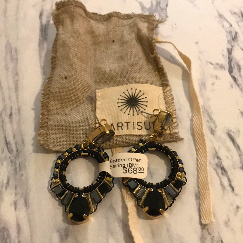 NWT Artisun beaded open black gem earrings - Picture 3 of 4